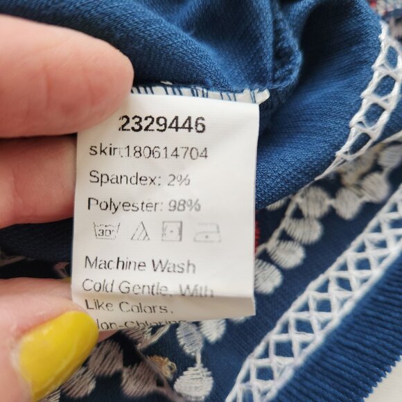 Blue Corduroy Floral Embroidered Skirt Lightweight Boho Prairie Cottagecore Cute - Picture 7 of 9